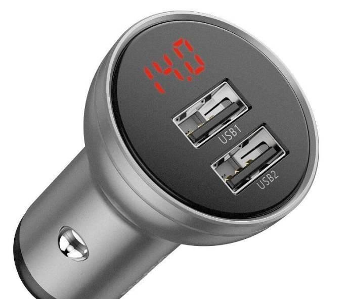 Ładowarka USB sam. 4,8A 2xUSB + woltomierz