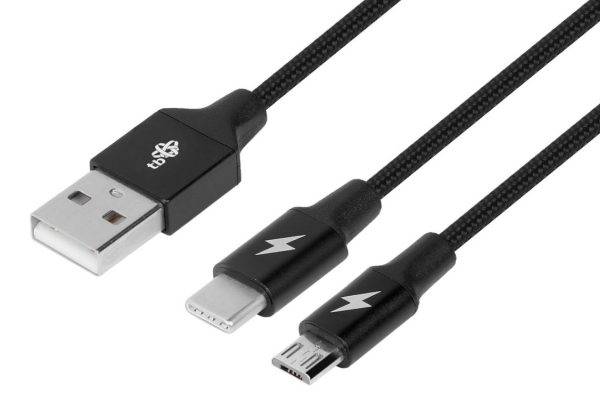Kabel USB A   micro usb + C  1,2m 2w1