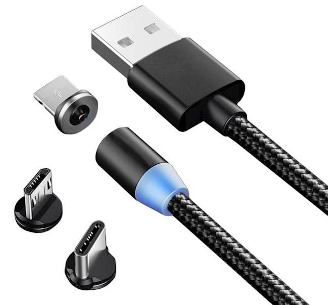 Kabel USB micro + iPhone + C 1m magnetyczny