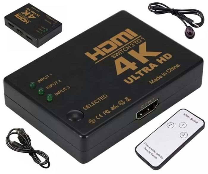 Rozgałęźnik HDMI Switch aktywny 3x1 4K z pilotem