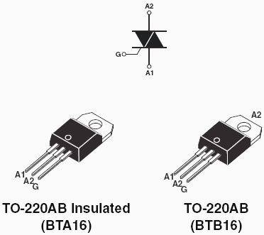 TRIAK BTA16CW 16A 800V 35mA Snubberless