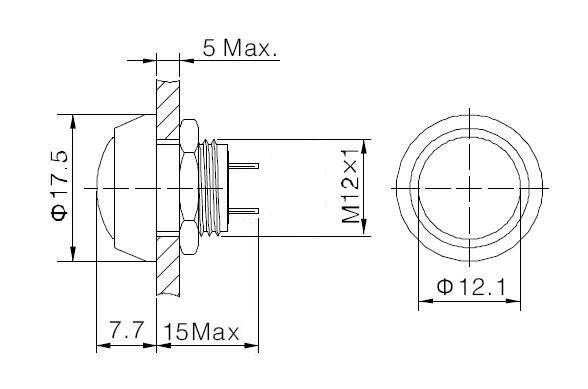 Przycisk Przykr. metalowy 12/17,5mm wandaloodporny