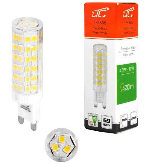 Żarówka LED 230V G9  4,5W ciepła 16x62mm