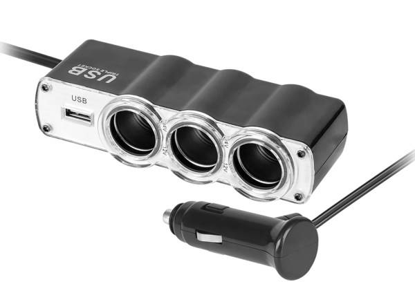 Rozgałęźnik Zapalniczki wt./3gn z przew+ USB 1A 