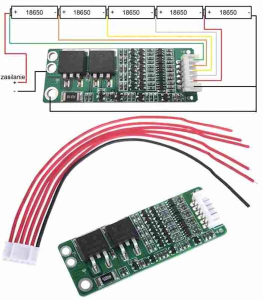 Moduł ładowania BMS Li-Ion 18650 5S 15A z przew