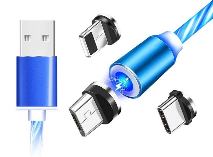 Kabel USB micro + iPhone + C 1m magnetyczny