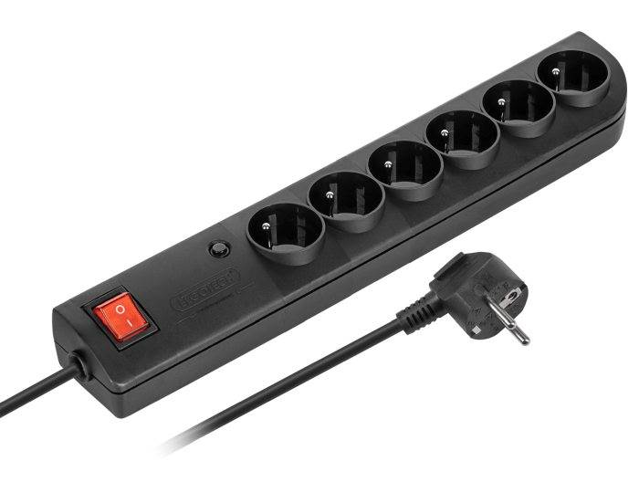 PRZEDŁUŻACZ 230V z filtrem 1,5m  6gn. z wył.