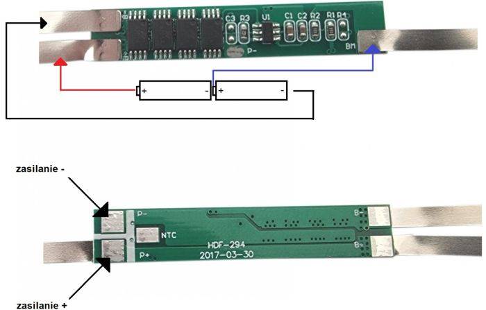 Moduł ładowania BMS Li-Ion 18650 2S  8A 8x42mm