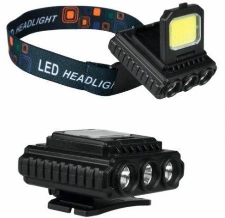 Latarka Czołowa LED 130lm COB + 3 LED aku. ład.