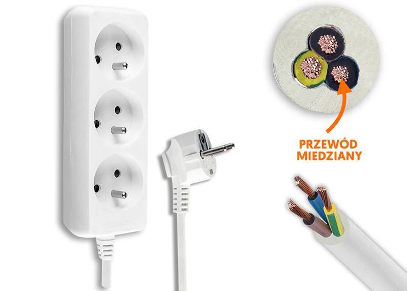 PRZEDŁUŻACZ 230V  5m  3gn. 3x1mm cu