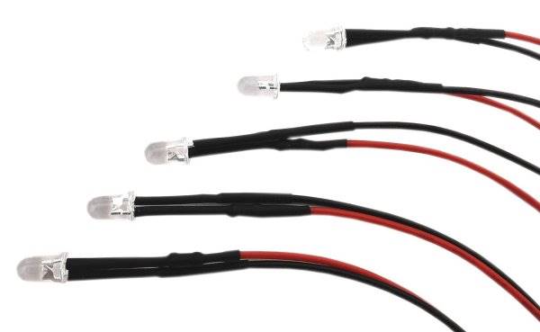 Dioda LED 5mm Biała 12V z rezystorem i przew