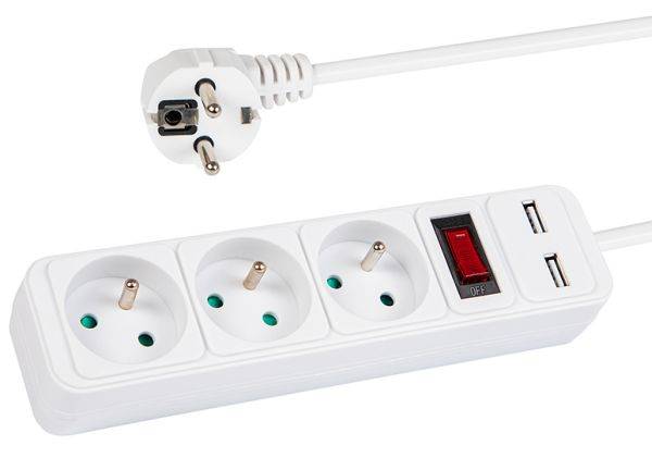 PRZEDŁUŻACZ 230V 1,5m 3gn.+ ładowarka USB 2,1A