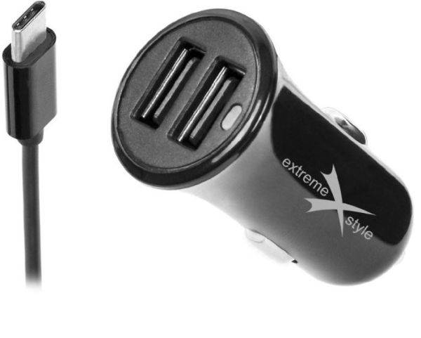 Ładowarka  USB sam. 3,1A 2xUSB + kabel C extreme
