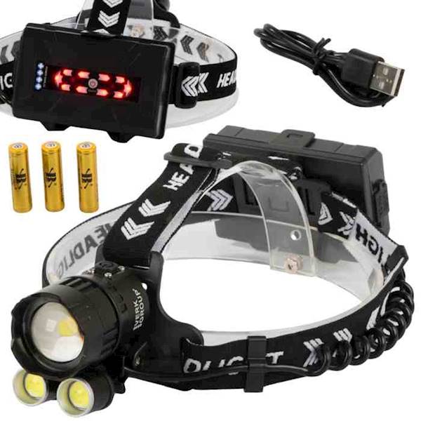Latarka Czołowa LED 6000lm CREE Zoom+ 3x aku