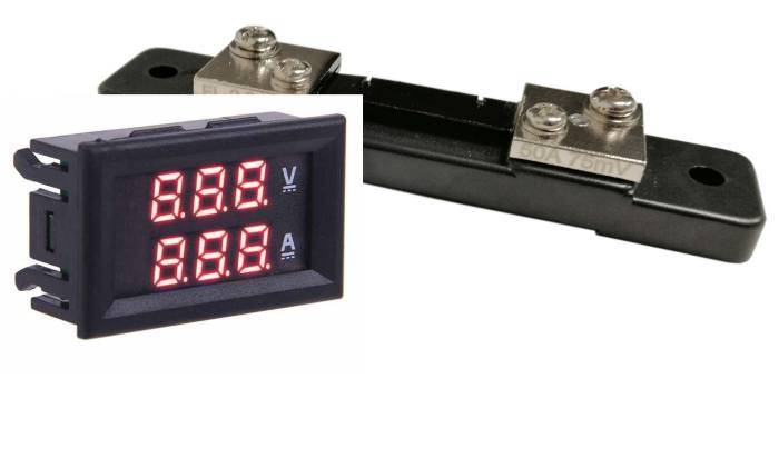 Miernik Voltomierz Amperomierz LED 50A z bocz R+R
