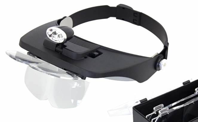Lupa nagłowna z podświetlaniem LED + 4 okular