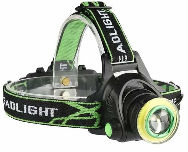 Latarka Czołowa LED  9W CREE Zoom+COB+2x aku