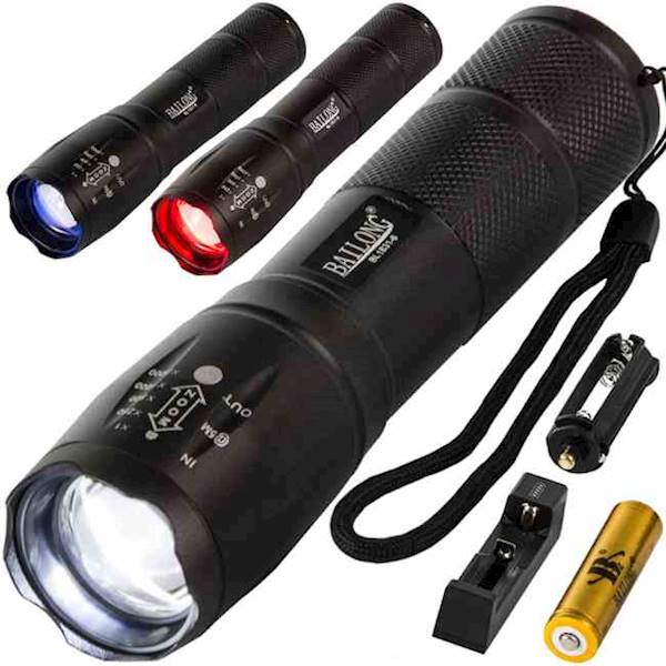 Latarka LED CREE Q3 biała+ czerwona + UV z aku
