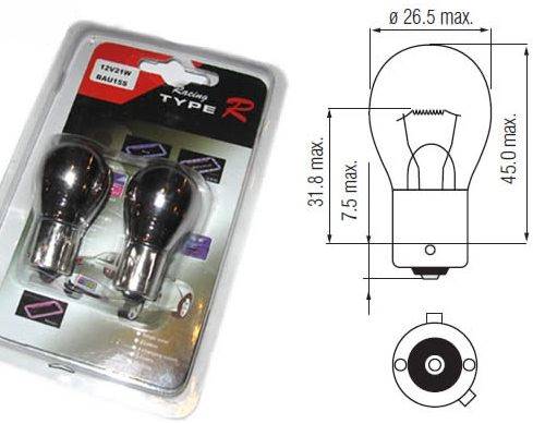 Żarówka 12V sam. BA15 21W pomarańczowa chrom asym
