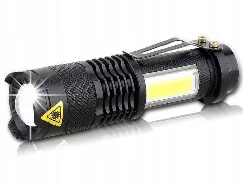 Latarka  LED XPE + COB aku. micro usb zoom