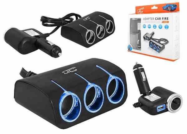 Rozgałęźnik Zapalniczki wt./4gn z przew+ USB 1,2A 