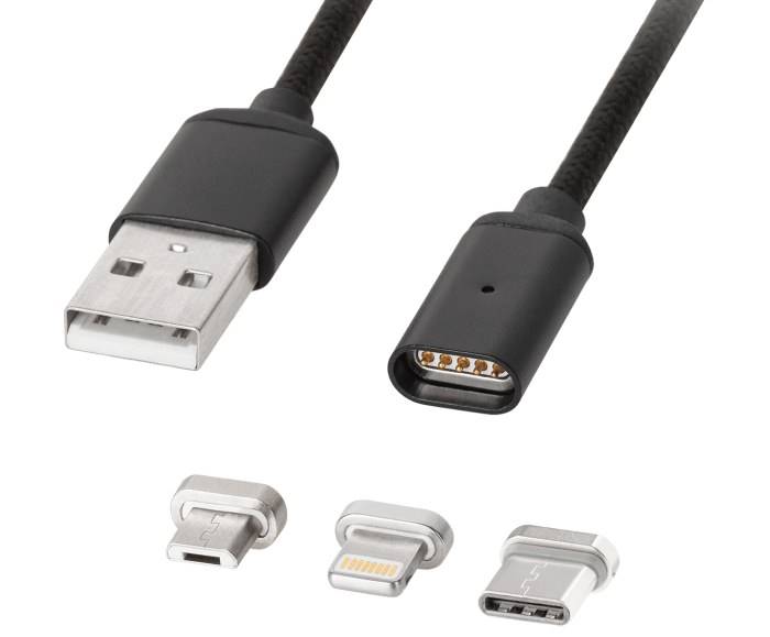 Kabel USB micro + iPhone + C 1m magnetyczny KM