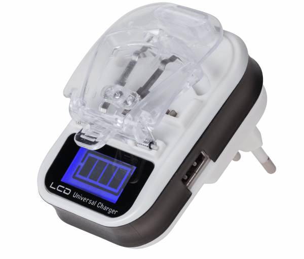 Ładowarka Uniwer. sieciowa. 3,7V LCD + USB 