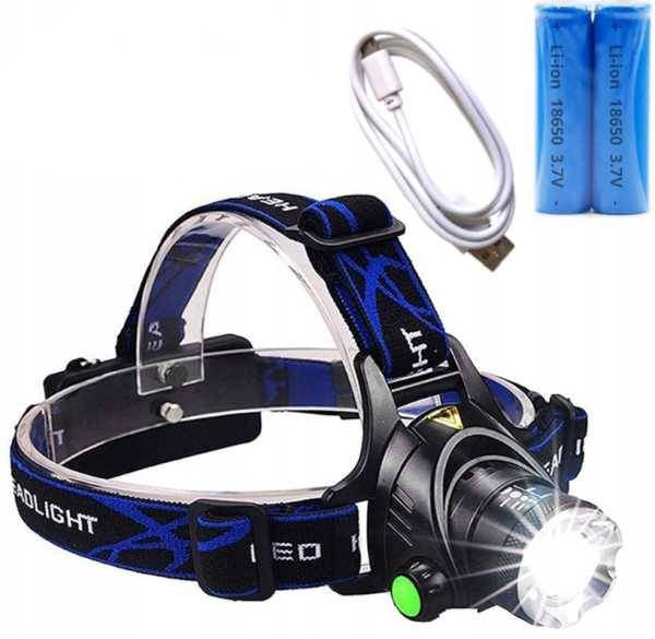 Latarka Czołowa LED  9W CREE Zoom + 2x aku