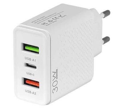 Ładowarka USB sieciowa 30W 2xUSB + C