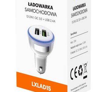 Ładowarka USB sam. 3A QC 3.0 18W(30W)+usb 2,4A