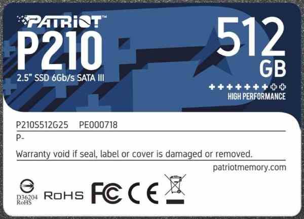 Patriot 512GB P210 Sata III 2.5 SSD