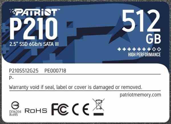 Dysk SSD 2,5"  512GB Patriot P210 7mm 520/430