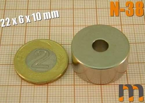 Magnes neodym. okrągły 22x10 z otworem 6mm