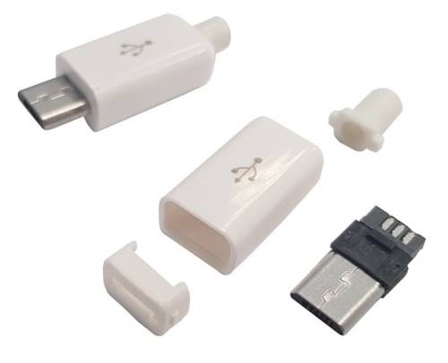 Wtyk USB micro mont. na przewód 5p biały