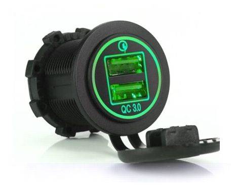 Ładowarka  USB gn. sam. 3A+3A QC podśw zielone