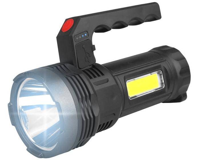 Latarka LED z Aku. 5W + COB ład. usb + solar