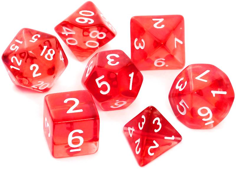 Komplet kości RPG - Kryształowe - Czerwone