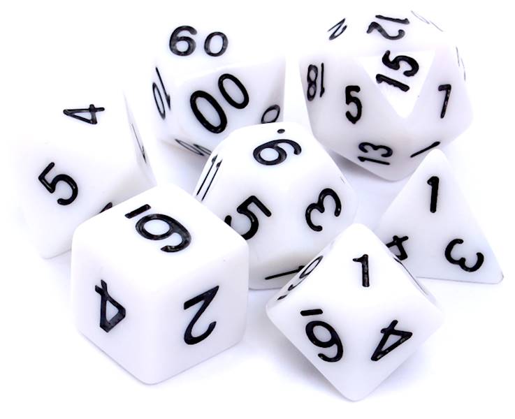 Komplet kości RPG - Matowe - Białe
