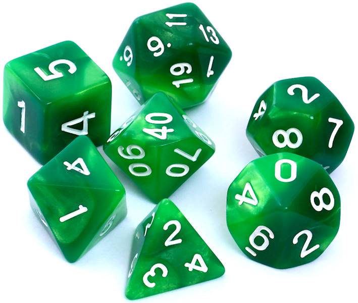 Komplet kości RPG - Dwukolorowe - Zielono-żółte
