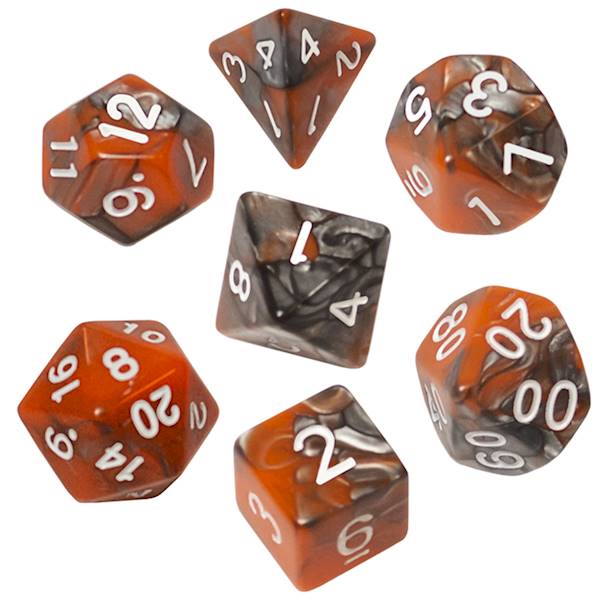 Komplet kości RPG - Dwukolorowe - Pomar-szare