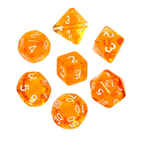 Komplet kości RPG - Mini Kryształowe - Pomarańczow