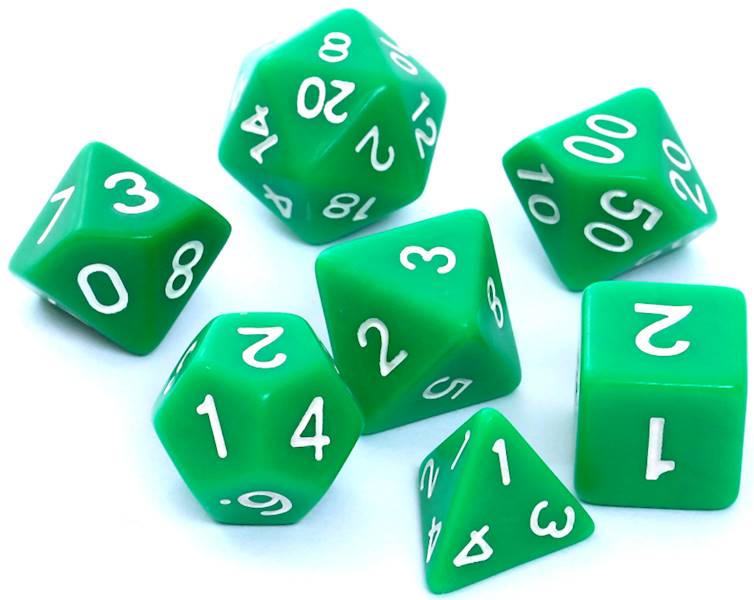 Komplet kości RPG - Matowe - Zielone