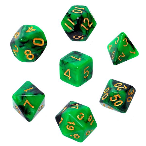 Komplet kości RPG - Dwukolorowe - Zielono-czarne