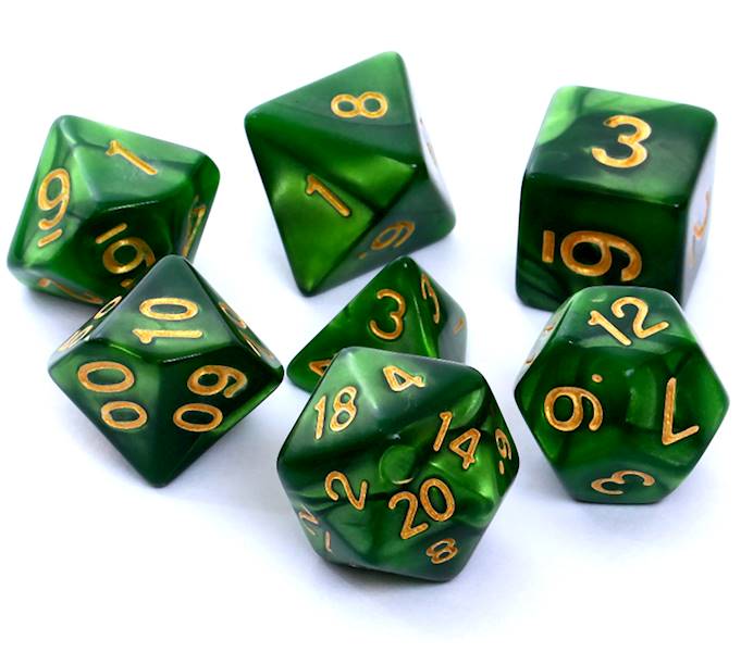 Komplet kości RPG - Perłowe - Zielone