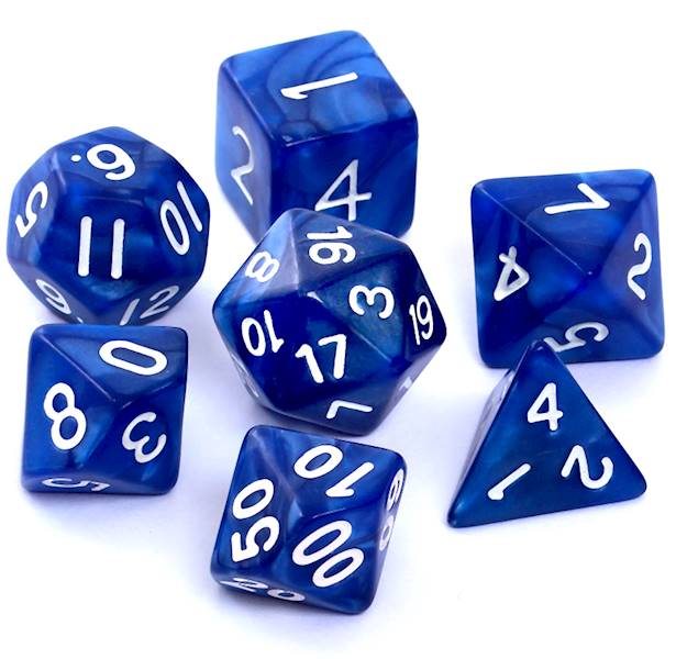 Komplet kości RPG - Perłowe - Ciemnoniebieskie 