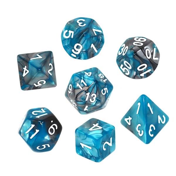 Komplet kości RPG - Dwukolorowe - Stalowo-błękitne
