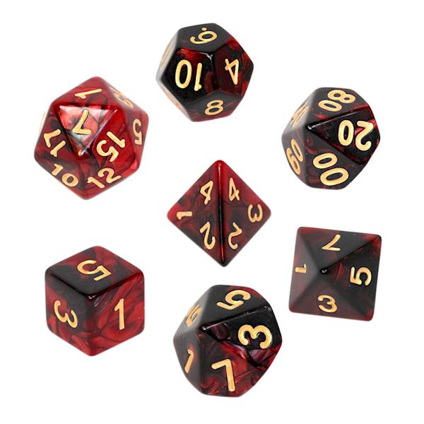 Komplet kości RPG - Dwukolorowe - Karminowo-czarne