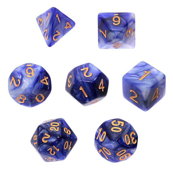 Komplet kości RPG - Dwukolorowe - Fiolet.-srebrne