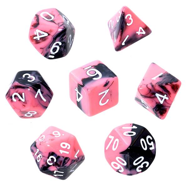 Komplet kości RPG - Dwukolorowe - Różowo-czarne