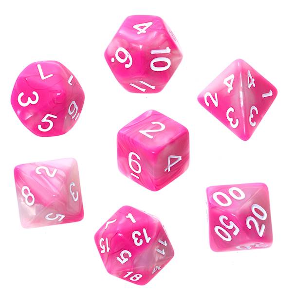 Komplet kości RPG - Dwukolorowe - Różowo-białe 1